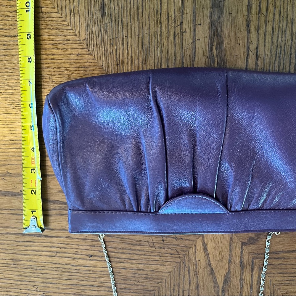 Andes Plum Purple Leather Pleated Clutch Chain Shoulder Bag - Picture 6 of 7